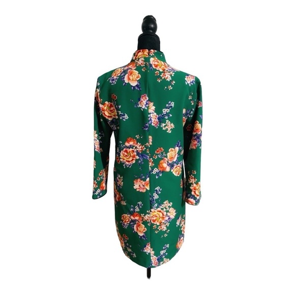 ZARA WOMAN Cheongsam Mini Dress Mandarin Collar Green Floral Size Small - Picture 4 of 16